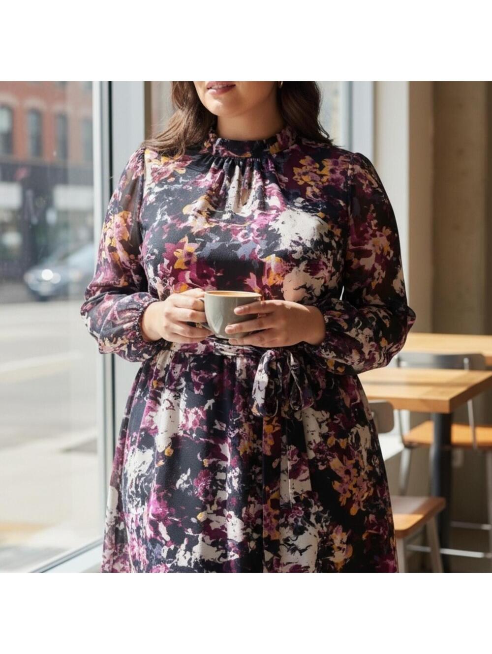 Lane Bryant Multicolor Floral Long Sleeve Dress